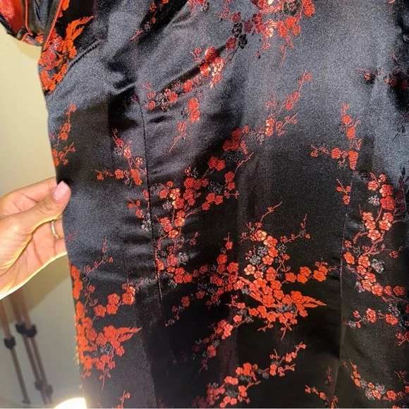 Chinese Mini Black and Red Floral Dress - Picture 8 of 12